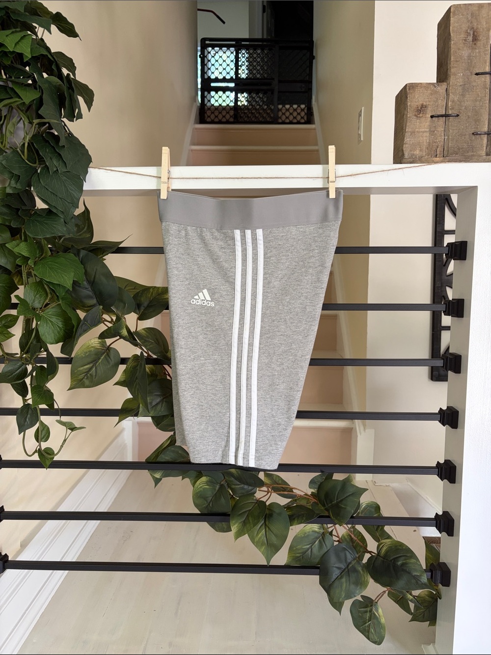 adidas Gray Athletic Shorts with White Stripes - Picture 4 of 5